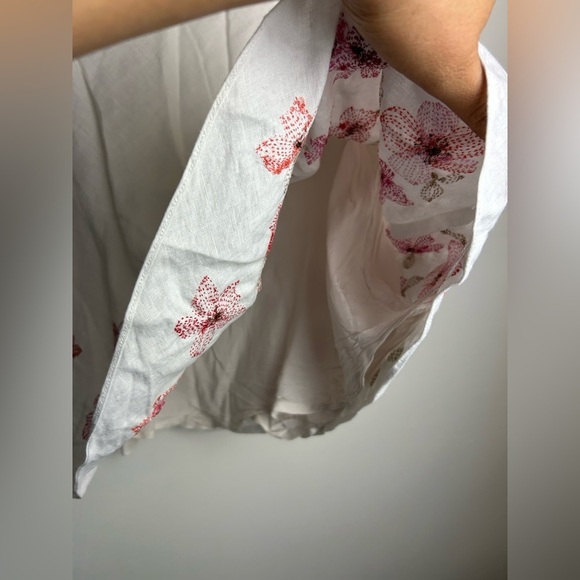VTG Y2K Ann Taylor 10 Skirt 100% Linen Floral Embroidery White Minimalist preppy - Picture 5 of 11